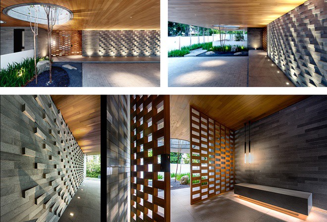 mái nhà phủ cây xanh hồ nước